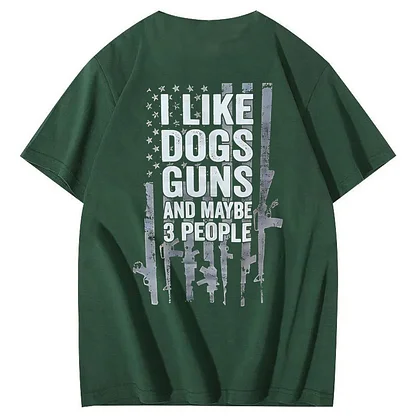 I Like Dogs Guns And Maybe 3 People Pattern Print T-Shirt