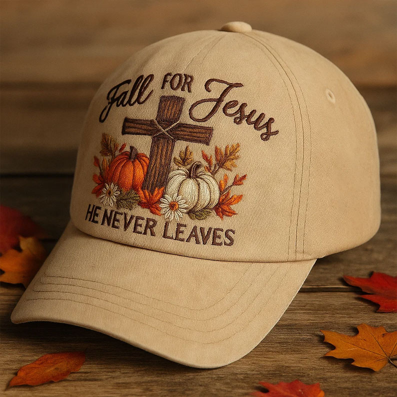 “Fall for Jesus, He never leaves” Autumn Cap