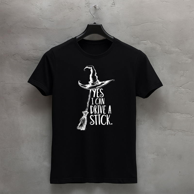 Yes I Can Drive A Stick Funny Halloween Spooky Witch T-Shirt
