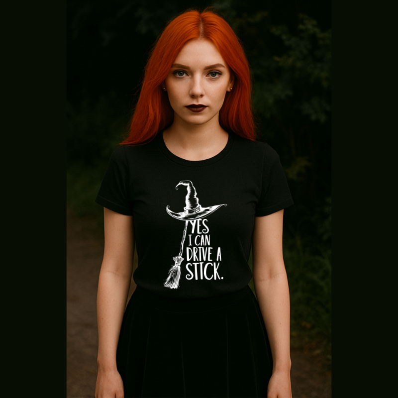 Yes I Can Drive A Stick Funny Halloween Spooky Witch T-Shirt