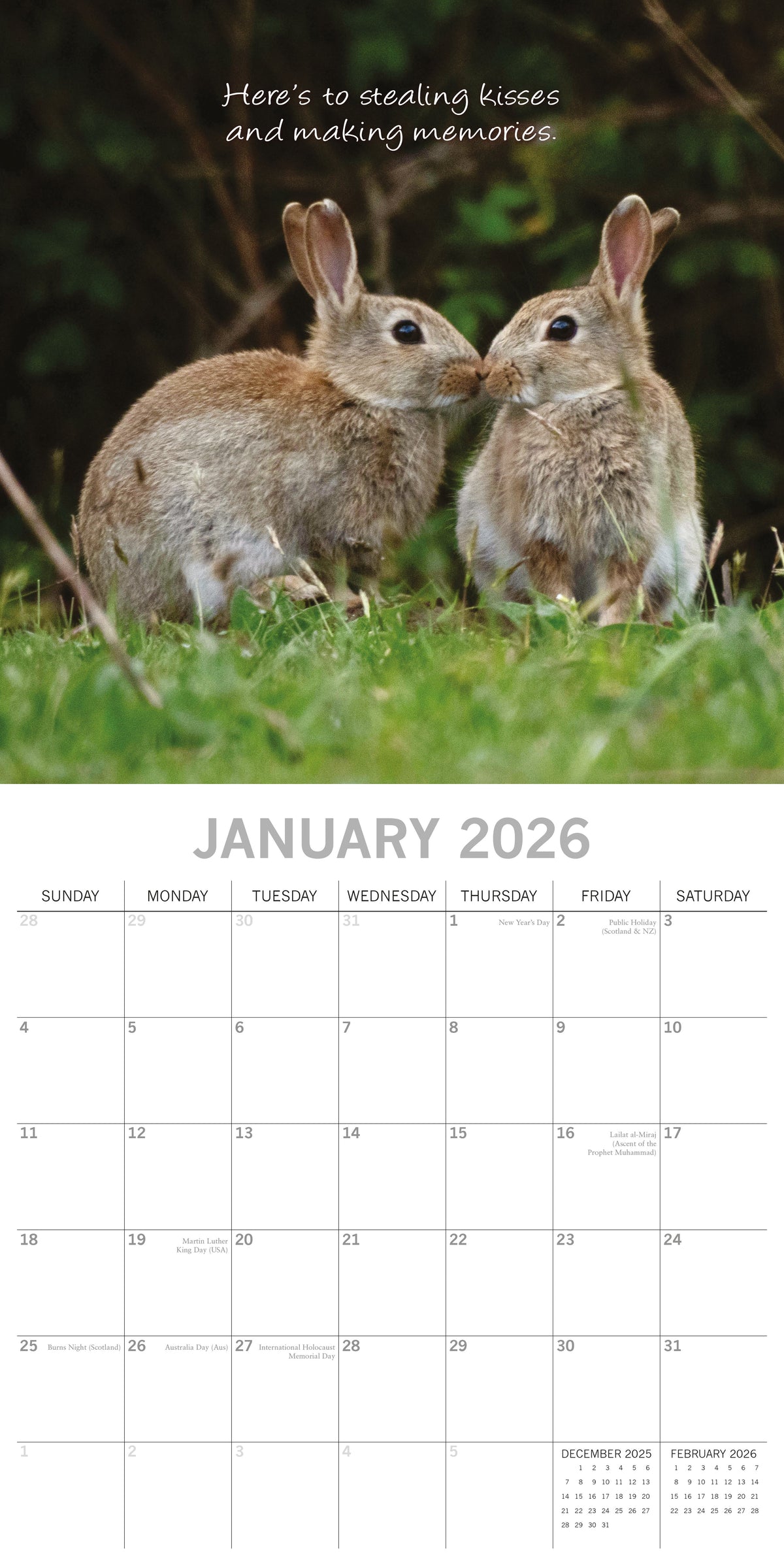 💋Kisses Square Wall Calendar 2026