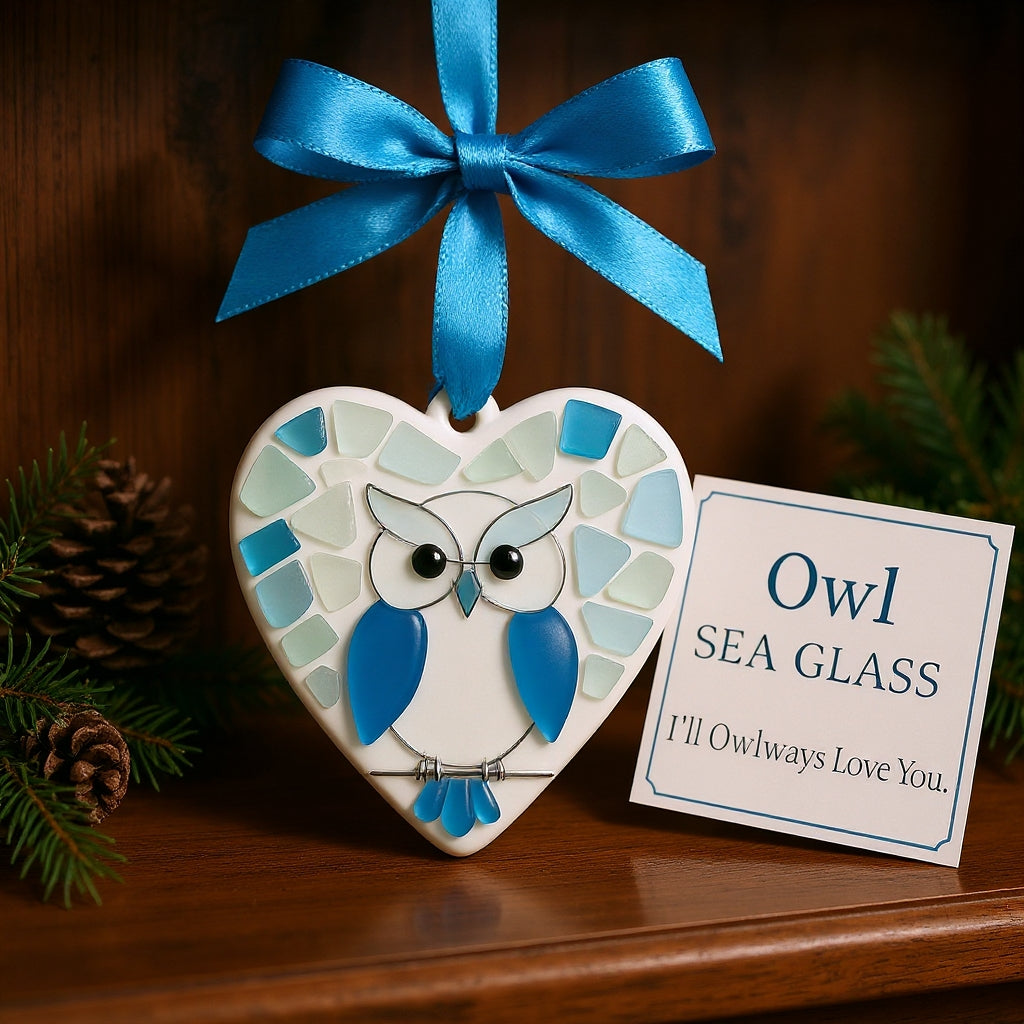 Sea Glass Owl Ornament - "I'll Owlways Love You"