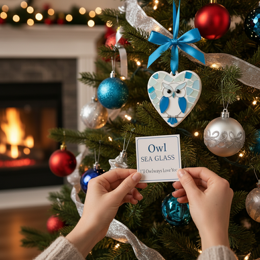 Sea Glass Owl Ornament - "I'll Owlways Love You"