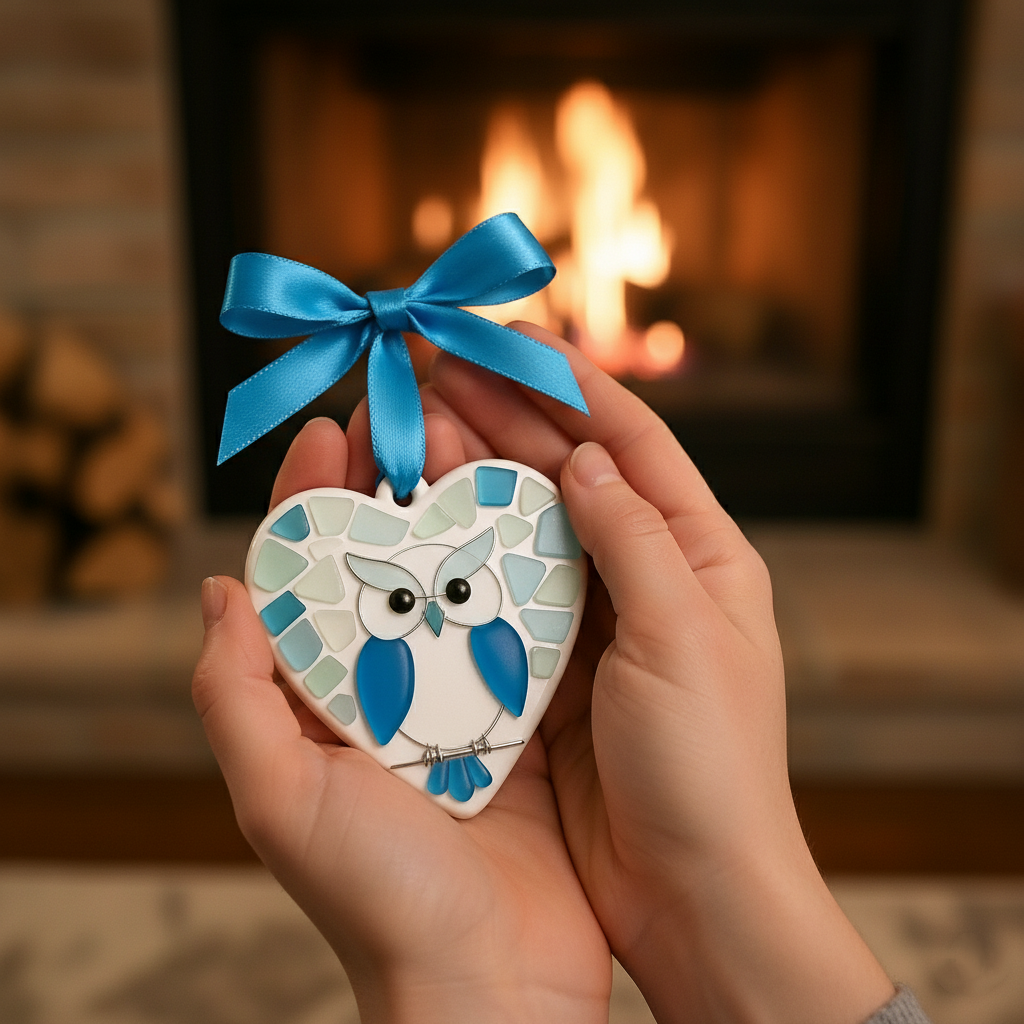 Sea Glass Owl Ornament - "I'll Owlways Love You"