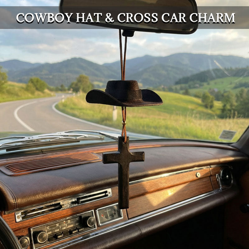 COWBOY HAT & CROSS CAR CHARM
