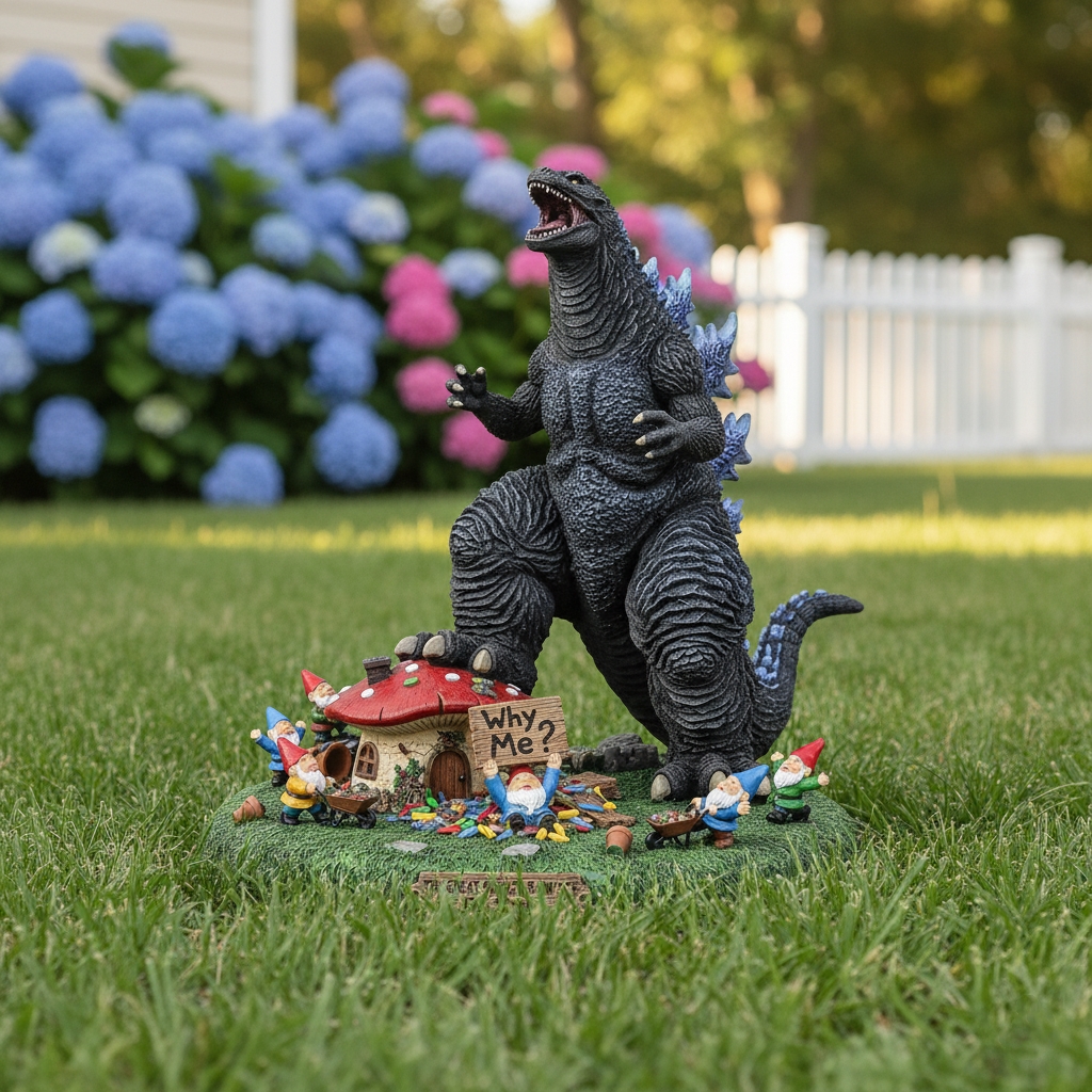 🤣Hot Sale 50% Off - 🎁The Great Garden Rampage: Giant Kaiju vs. Gnomes Statue | Hilarious Lawn Decor & Prank Gift