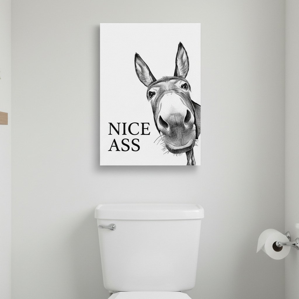 🔥🔥New Year 50% Off--Funny Bathroom Wall Art - "Nice Ass" Donkey Print(No Frame)