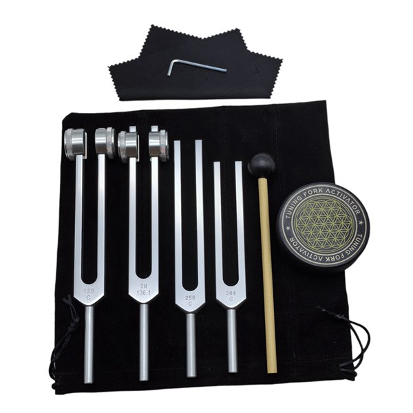 Resonance Sound Healing Tuning Fork Set – 128Hz, 136.1Hz, 256Hz, 384Hz with Activator – Sound Therapy for Stress Relief, Deep Relaxation & Chakra Balancing $ 39.99