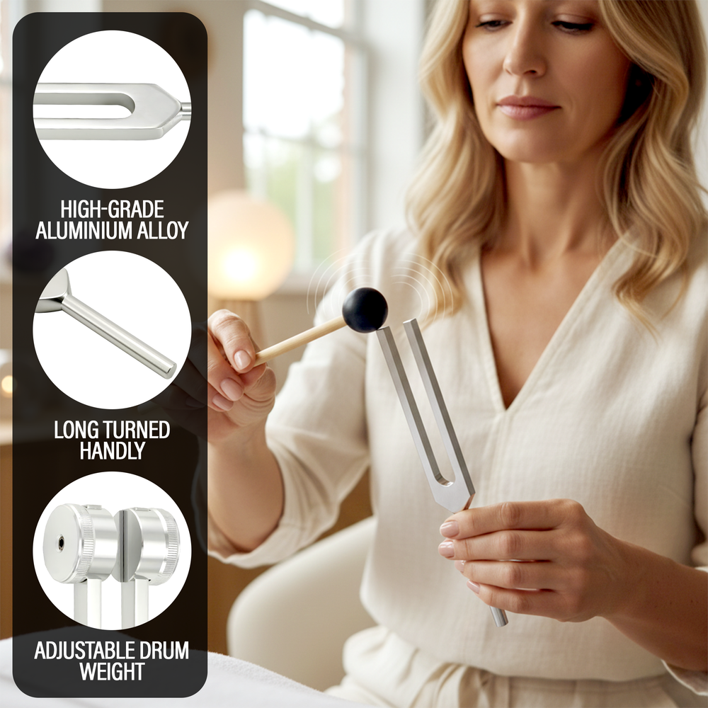 Resonance Sound Healing Tuning Fork Set – 128Hz, 136.1Hz, 256Hz, 384Hz with Activator – Sound Therapy for Stress Relief, Deep Relaxation & Chakra Balancing $ 39.99