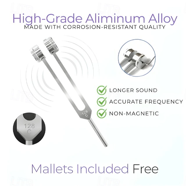 Resonance Sound Healing Tuning Fork Set – 128Hz, 136.1Hz, 256Hz, 384Hz with Activator – Sound Therapy for Stress Relief, Deep Relaxation & Chakra Balancing $ 39.99