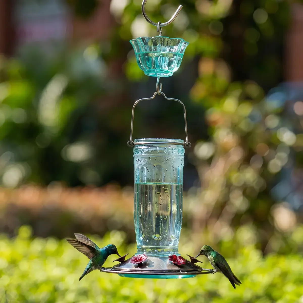 Glass Hummingbird Feeder With Ant Moat
