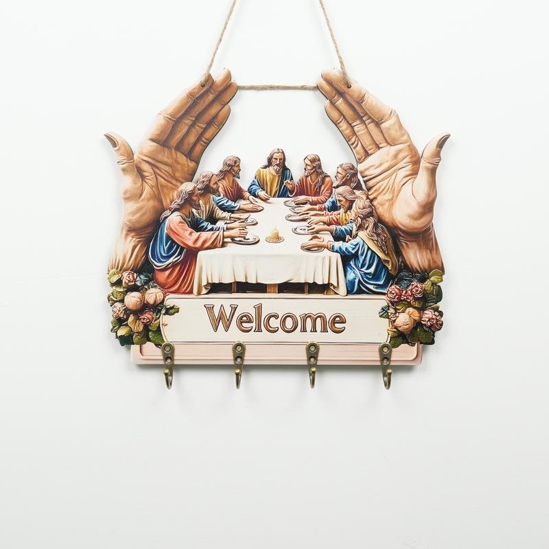 The Last Supper Wall Hanging Key Rack | Christian Entryway Decor with Hooks