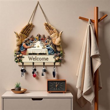 The Last Supper Wall Hanging Key Rack | Christian Entryway Decor with Hooks