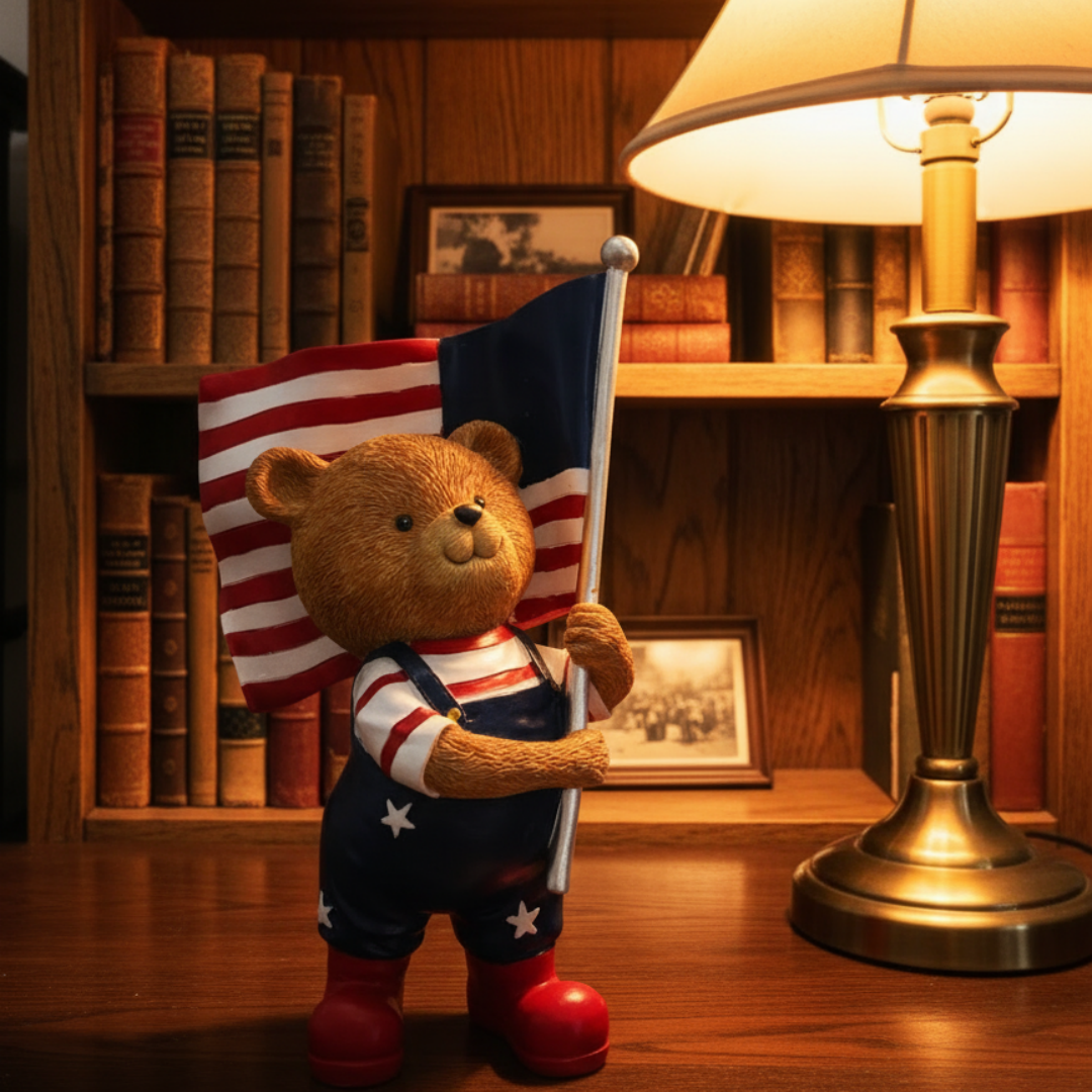 🐻🇺🇸 Patriotic Bear Flag Figurine