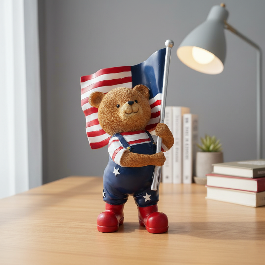 🐻🇺🇸 Patriotic Bear Flag Figurine