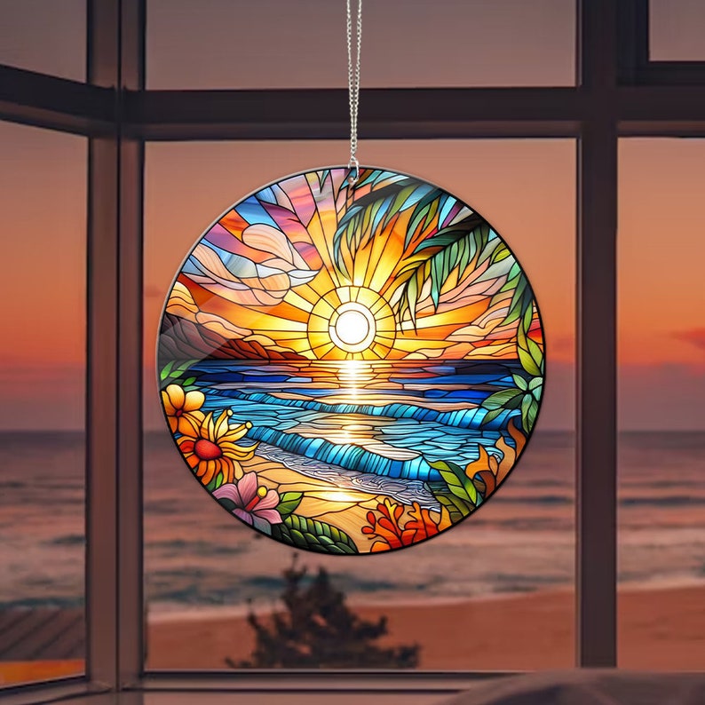 🔥🔥LAST DAY BIG SALE--Acrylic Beach Sunset Suncatcher Ornament