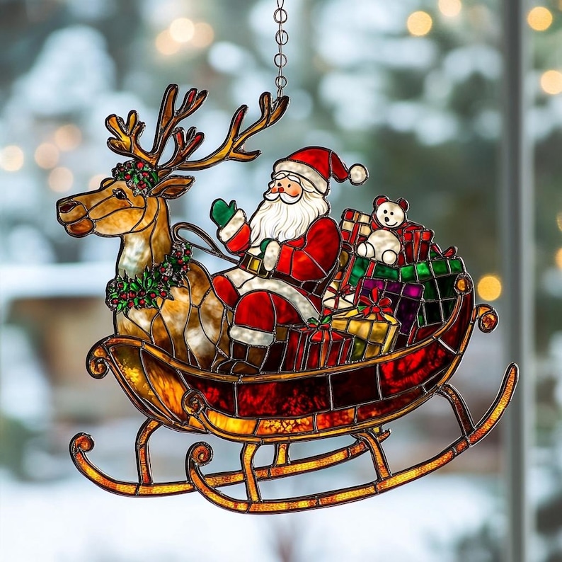 Santa Sleigh Acrylic Stained Suncatcher
