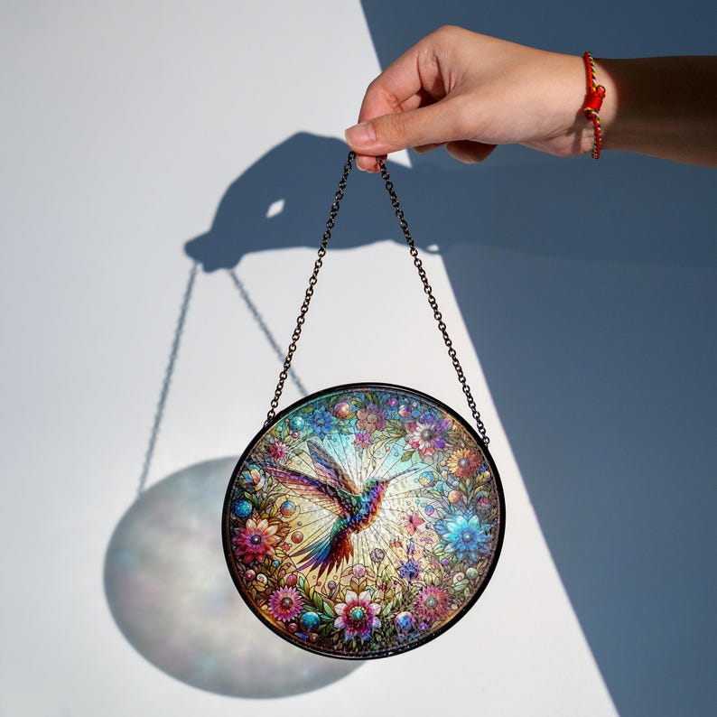 🌈Hummingbirds Flowers Stained Glass Suncatcher