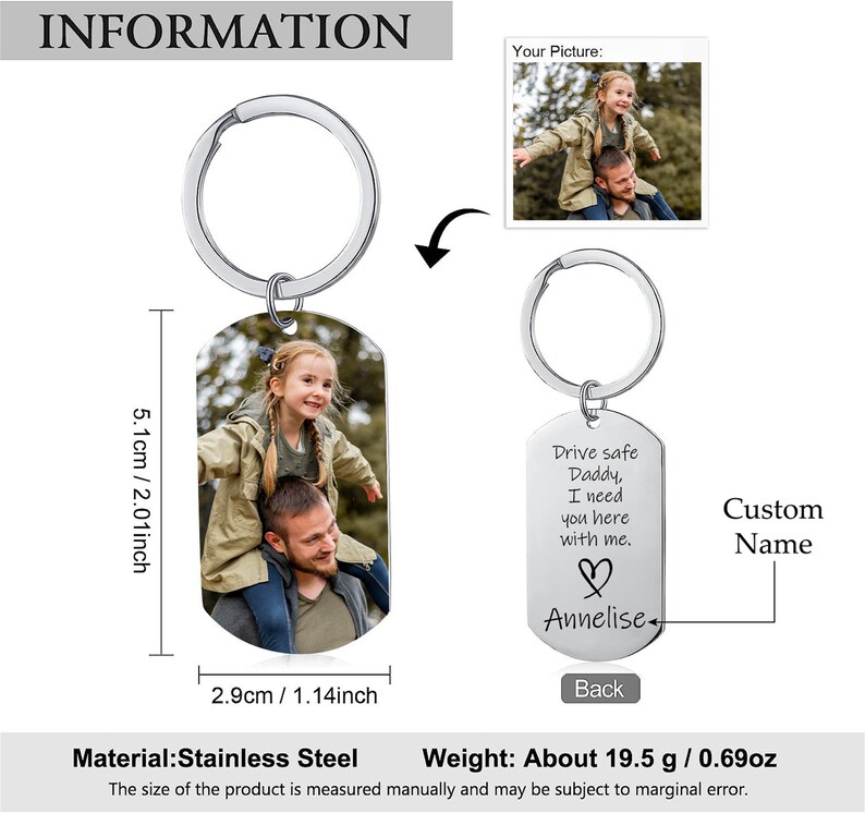 🔥Father's Day Hat Sale---Personalized Picture Drive Safe Keychain for Daddy