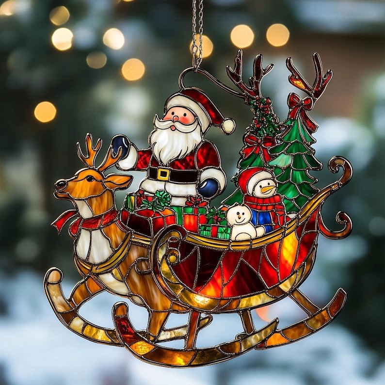 Santa Sleigh Acrylic Stained Suncatcher