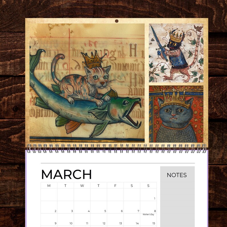 Medieval Cats with Crowns Calendar 2026