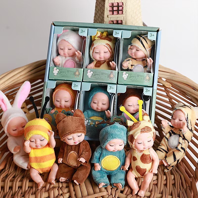 🐣Easter Egg Fillers: 6-Pc Mini Reborn Baby Doll Set | 4.3" Lifelike Realistic Sleeping Babies in Animal Outfits