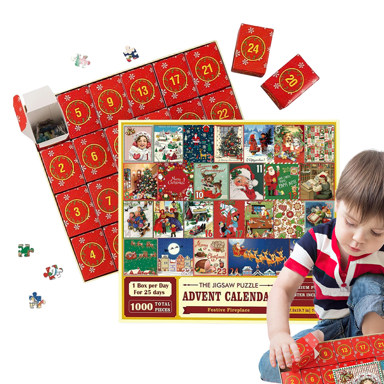 1000Pcs Christmas Advent Calendar Jigsaw Puzzle 24 Days Countdown To Christmas Puzzle Toy