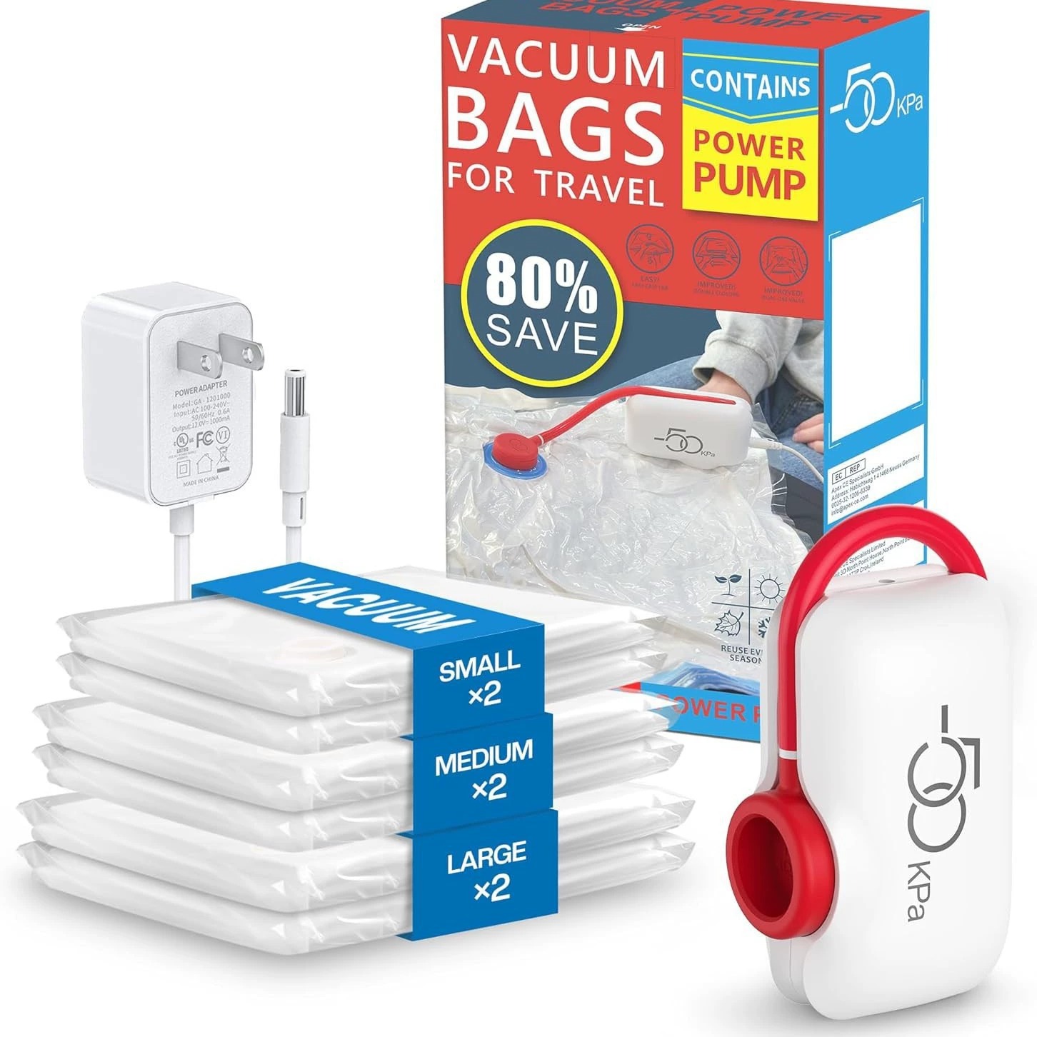 Vacuum compression power pump with lightweight travel bag