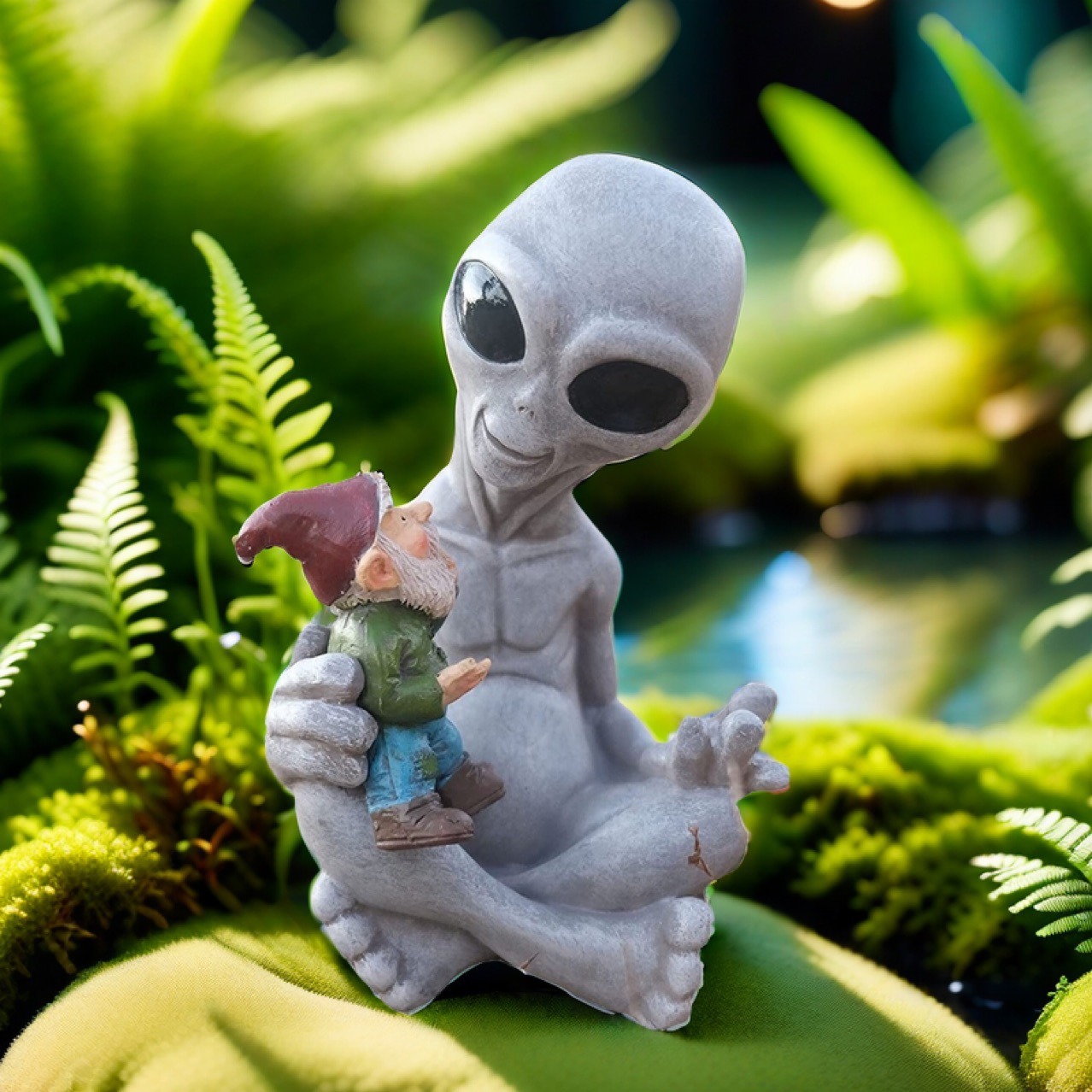 Alien Holding Dwarf Garden Statue