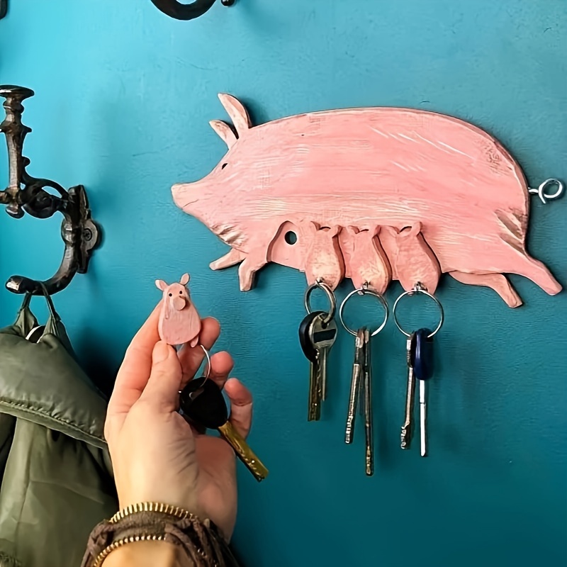 Fashionable Pig-Shaped Wooden Key Holder