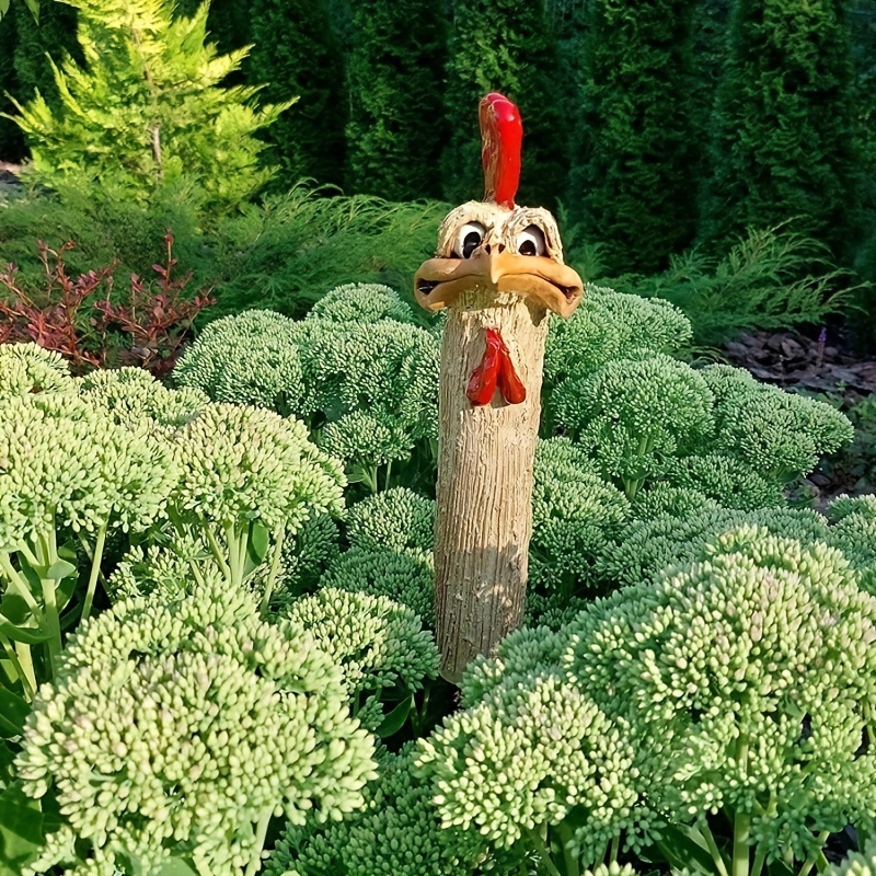 1pc Funny Ostrich Head Chicken Statue - Add Fun and Whimsy to Your Garden with This Resin Rooster Sculpture!