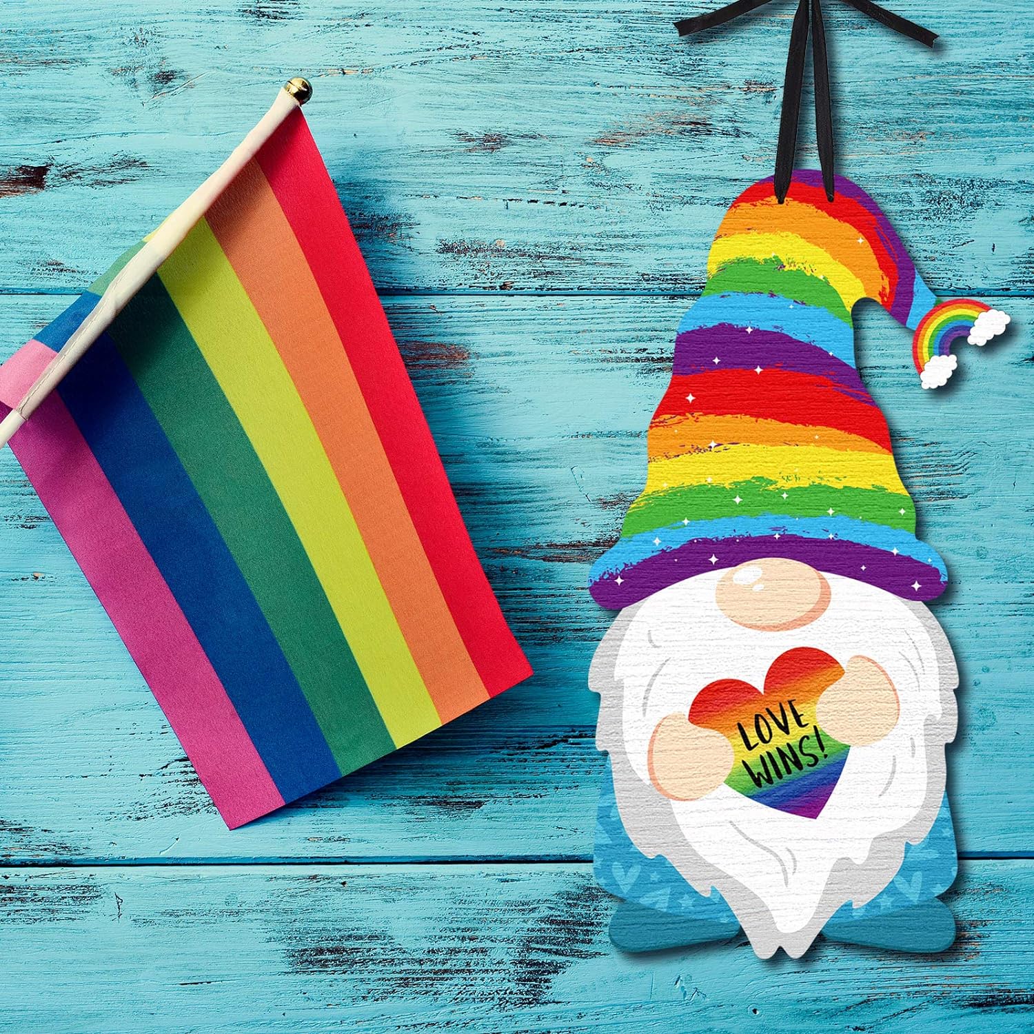 Rainbow Pride Wood Hanging