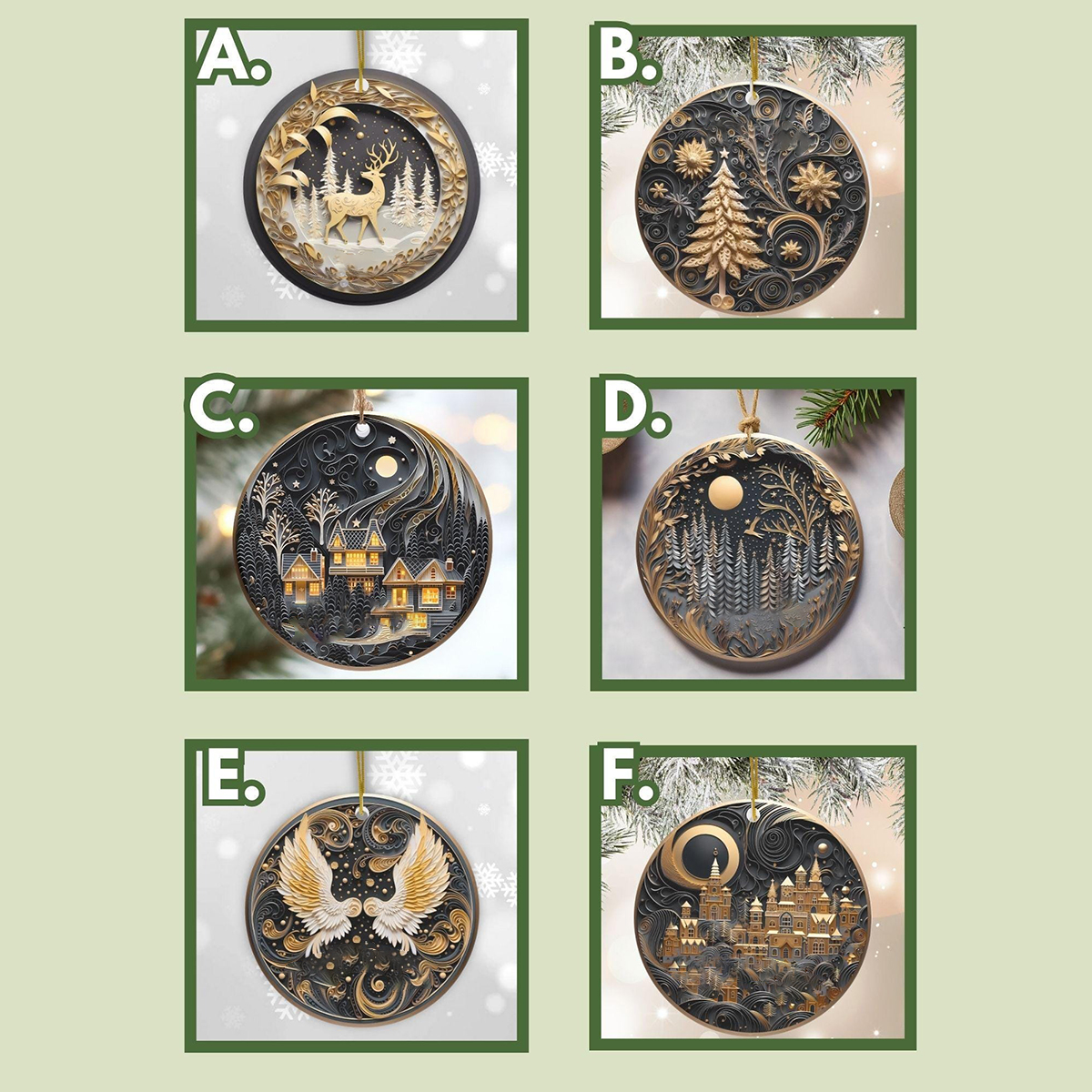 🎄Black Papercut Christmas Ornaments