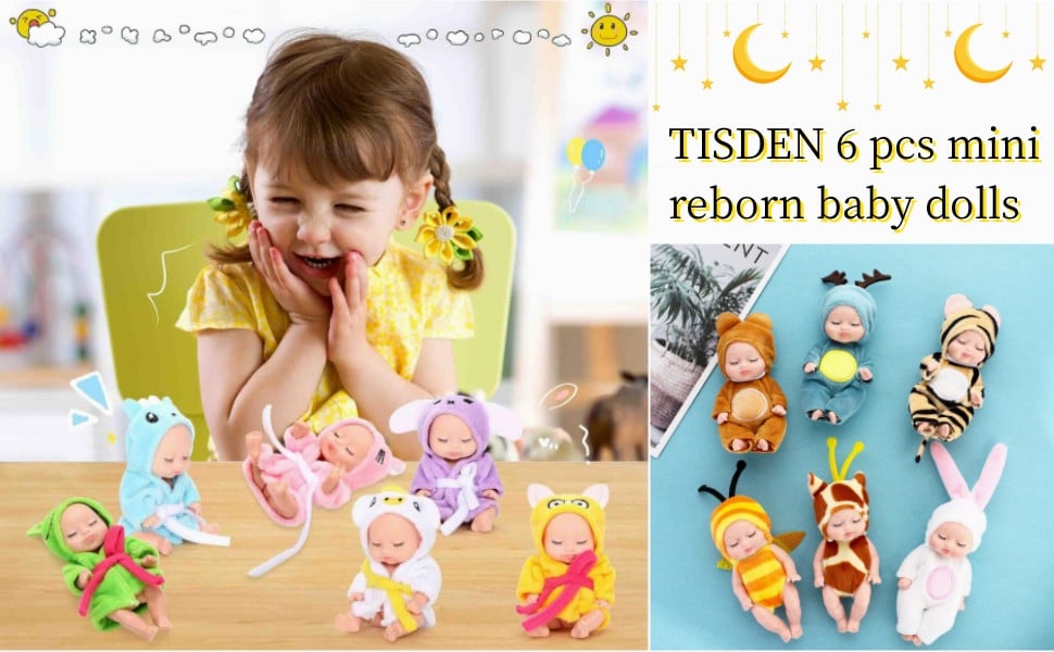 🐣Easter Egg Fillers: 6-Pc Mini Reborn Baby Doll Set | 4.3" Lifelike Realistic Sleeping Babies in Animal Outfits