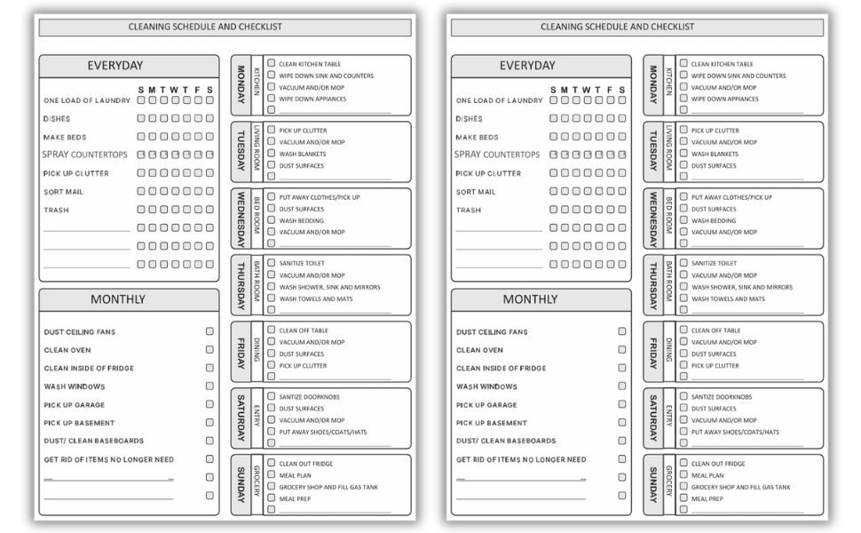 📝cleaning schedule and checklist📔
