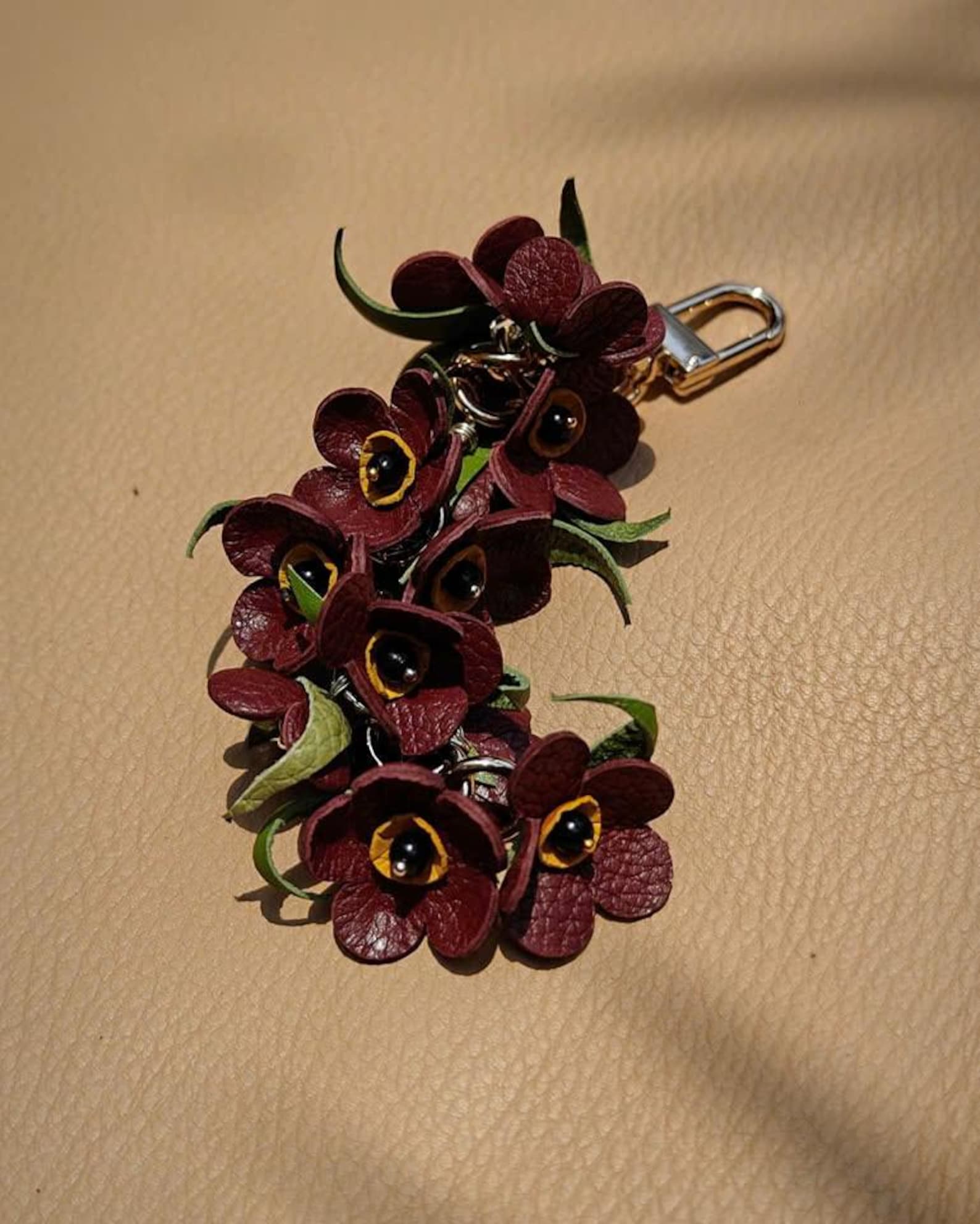 Handmade Leather Forget Me Not Keychain