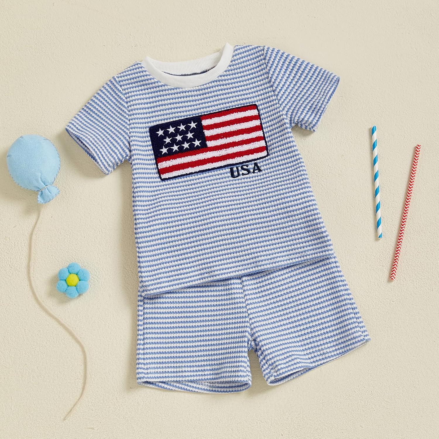 Toddler Boy USA Flag Waffle Knit T-Shirt & Shorts Set
