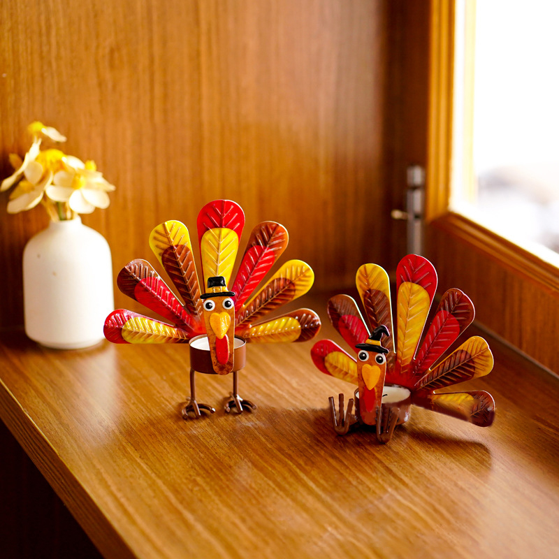 🥰🎁Colorful Turkey Metal Tea Light Candle Holder | Thanksgiving Tabletop Decoration