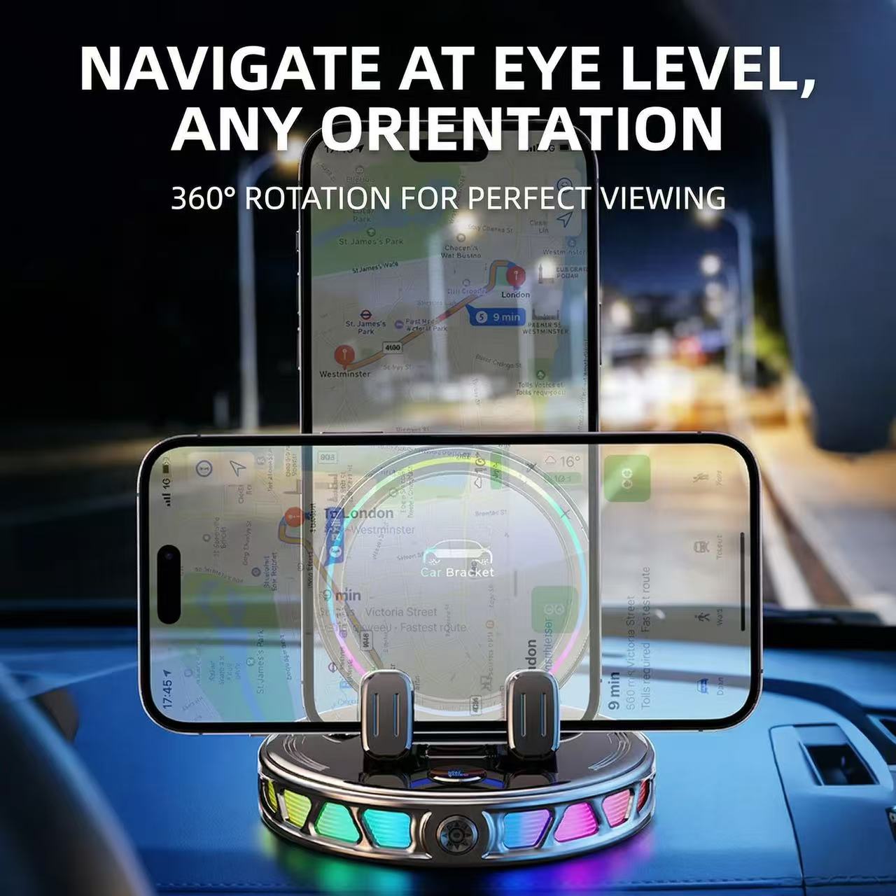 🚗 RGB Wireless Charging Car Phone Mount – Vacuum Suction & Ambient Light Edition