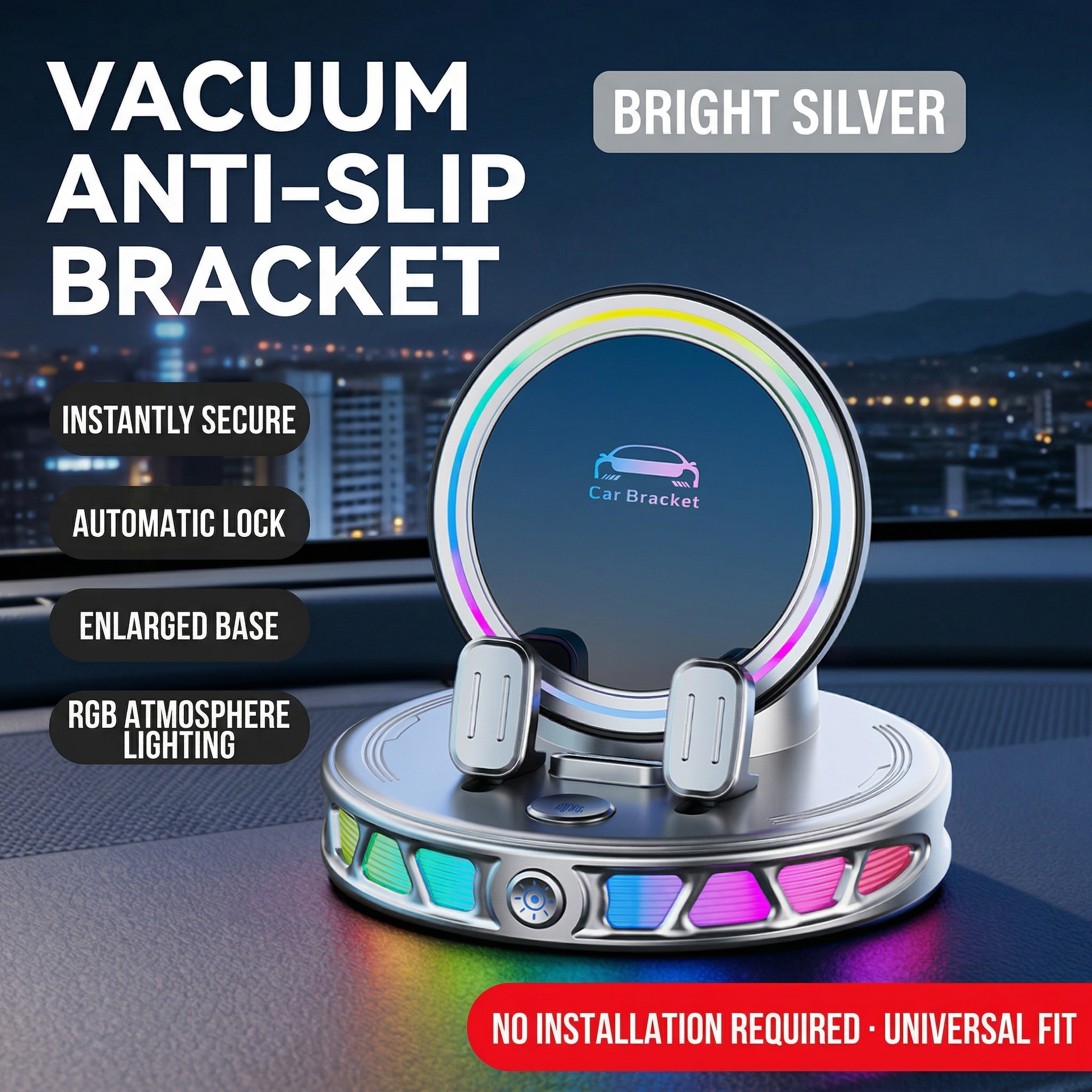 🚗 RGB Wireless Charging Car Phone Mount – Vacuum Suction & Ambient Light Edition