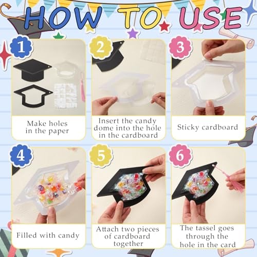 30 Pcs Graduation Cap Candy Card 2026 Class Grad Candy Dome Greeting Card Gift with Tassel Chocolate Holder for Friend Students Teachers School Party Favors Candy Holder Graduation Gifts Supplies