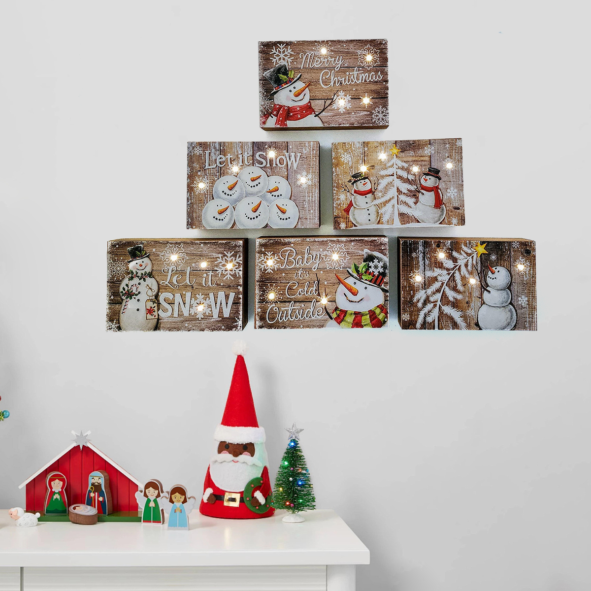 Wooden Christmas Snowman Figurines