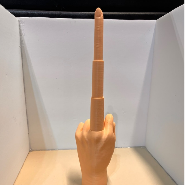 Collapsing Middle Finger Sculpture with Retractable Middle Finger