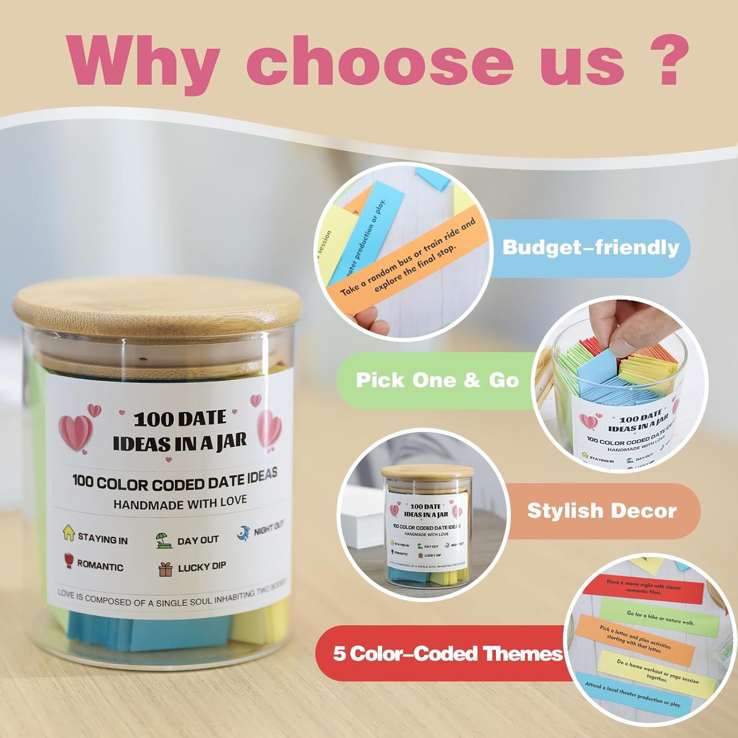 🎁100 Color-Coded Date Ideas in a Jar💕