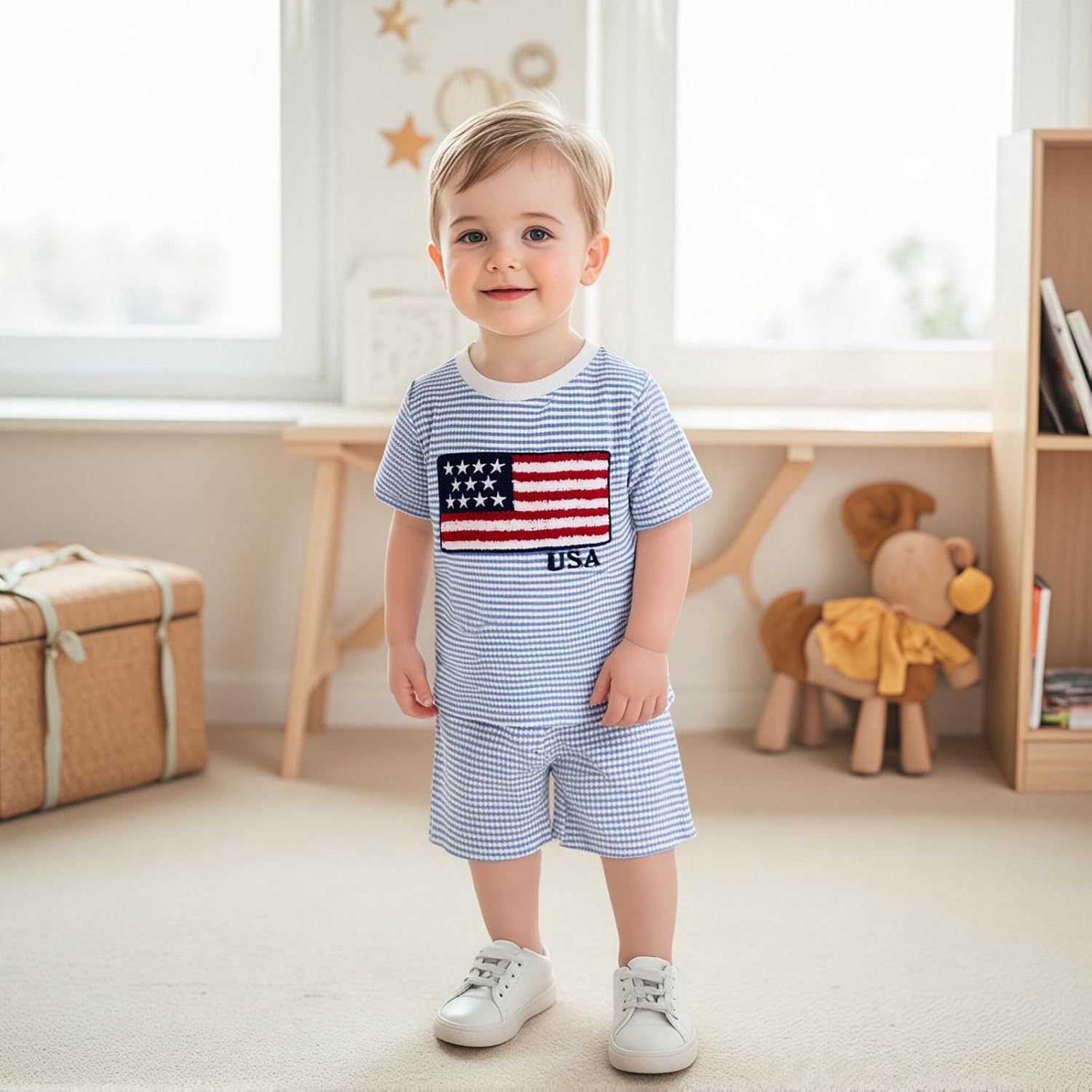 Toddler Boy USA Flag Waffle Knit T-Shirt & Shorts Set