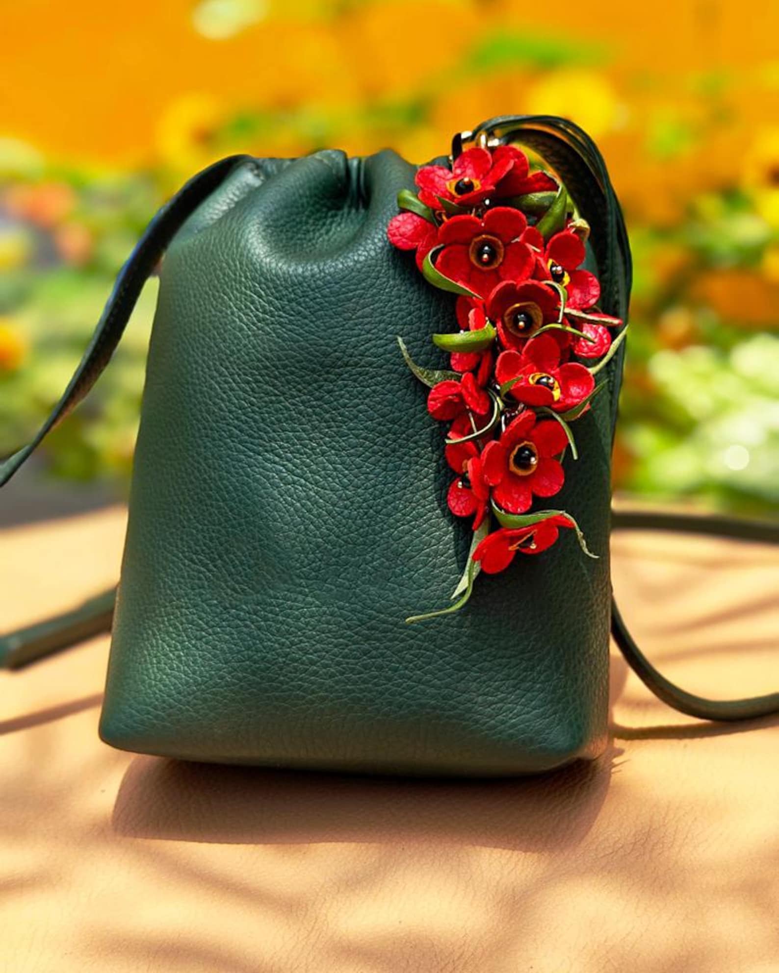 Handmade Leather Forget Me Not Keychain