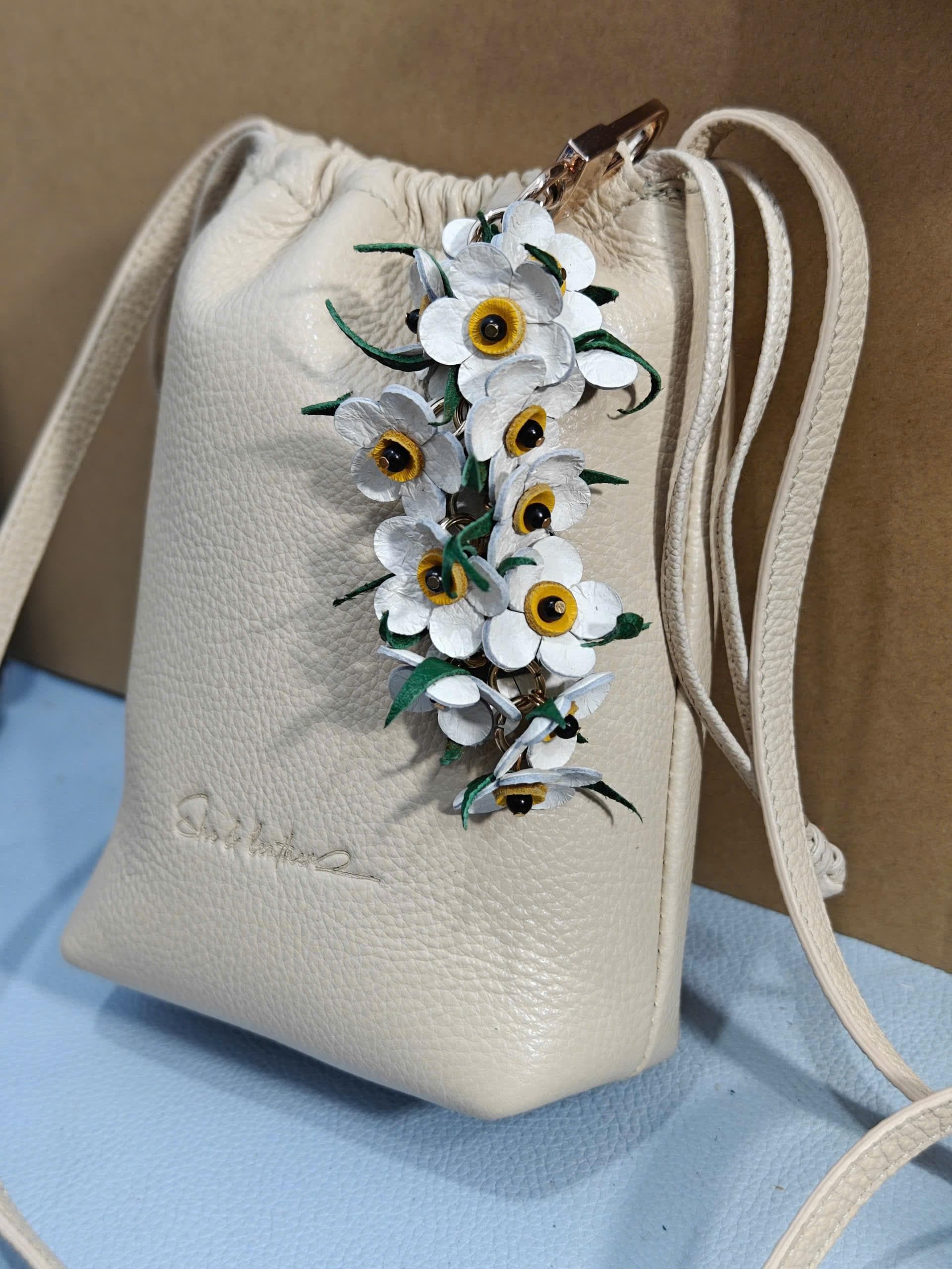 Handmade Leather Forget Me Not Keychain