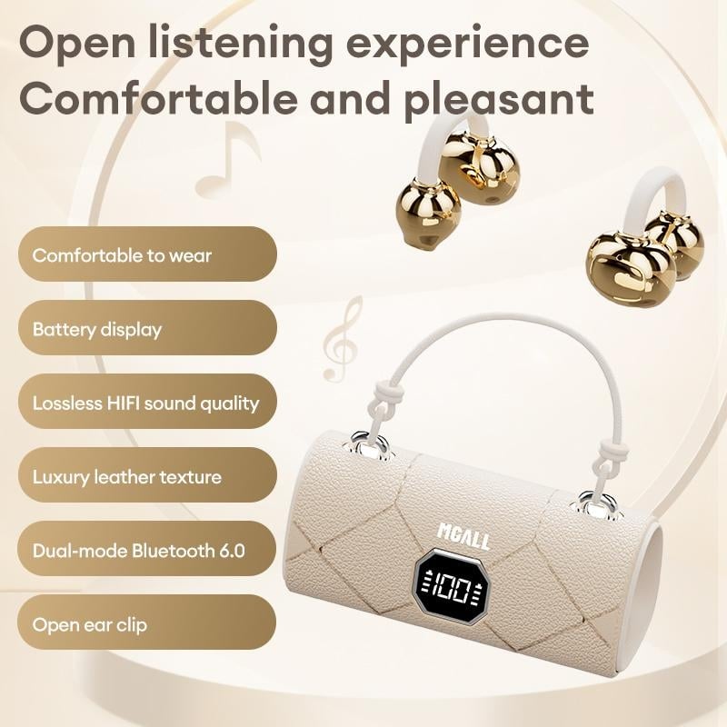 Fashionable Clip-On Wireless Headphones with Handbag‐Style Light‐Luxury Leather Texture