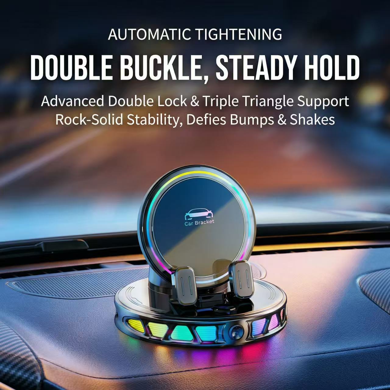 🚗 RGB Wireless Charging Car Phone Mount – Vacuum Suction & Ambient Light Edition