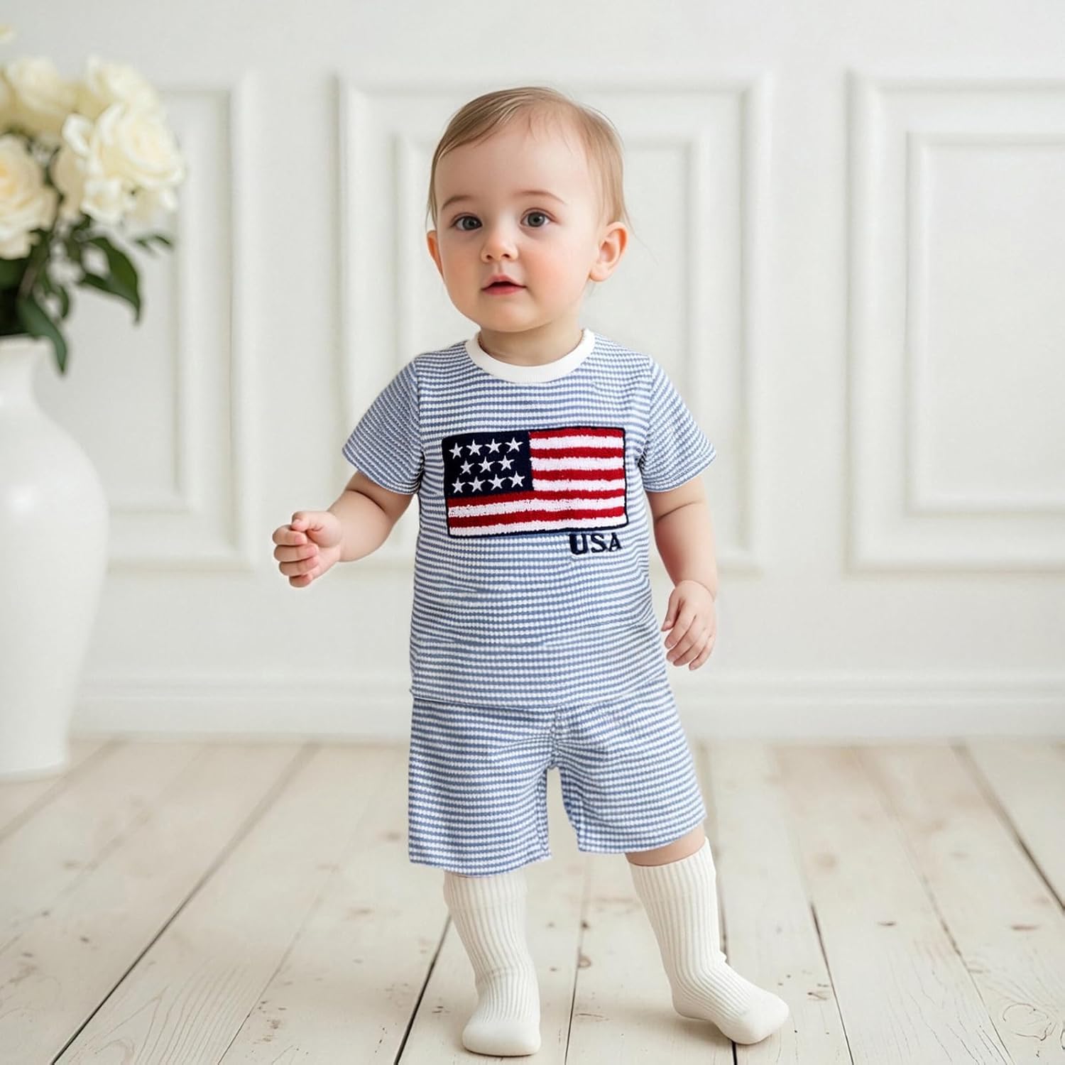Toddler Boy USA Flag Waffle Knit T-Shirt & Shorts Set